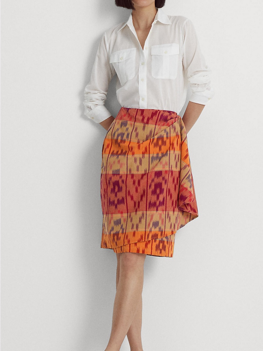Ralph Lauren Ikat Wrap Mini Skirt โ Orange, Burgundy, Tan